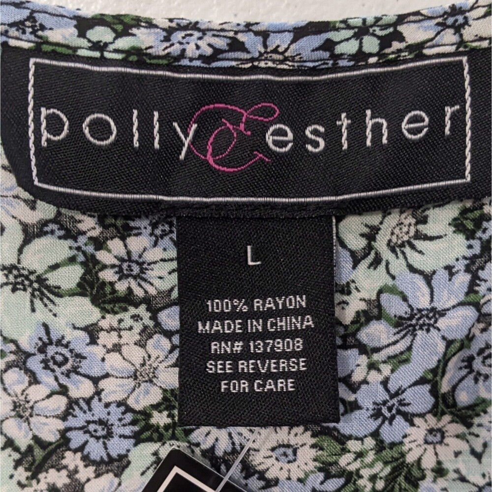 Polly & Esther Ditsy Floral Smocked L Large Long Sleeve Rayon Shirt Top NWT New - Picture 8 of 9